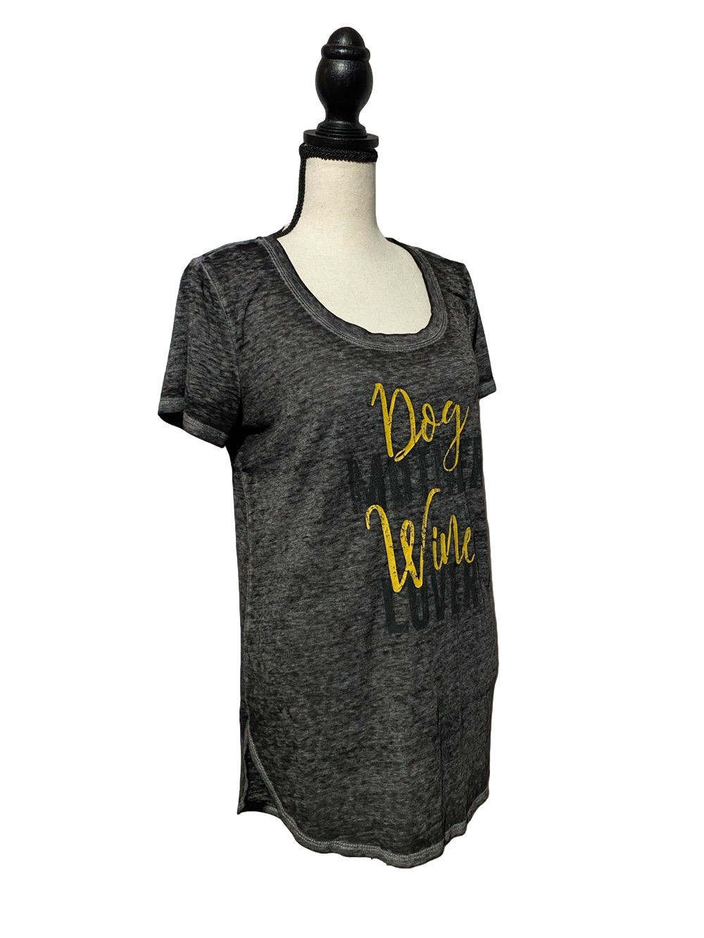 MAURICES Lightweight Heather Gray Scoop Neck Xtra Long Printed T-Shirt Top—Sz M